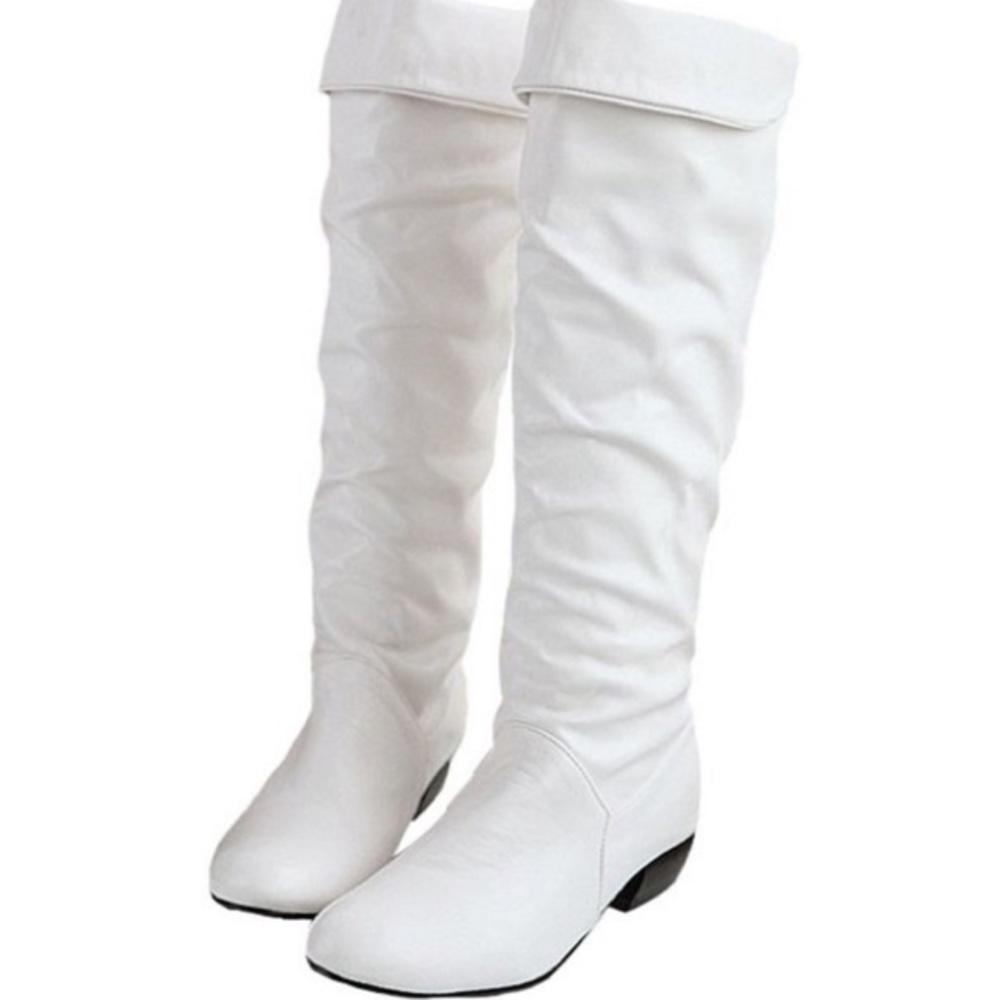 White knee high boots