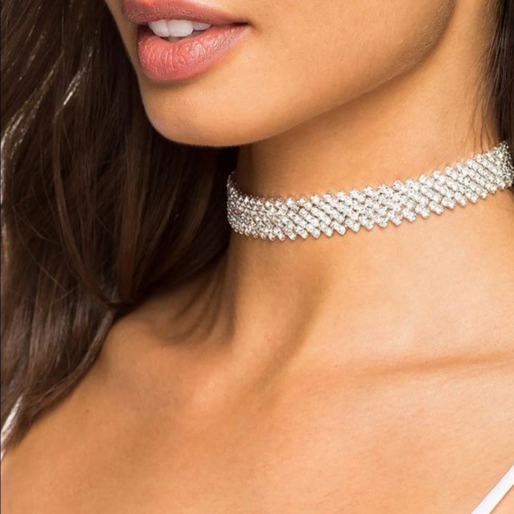 Diamond Grid rhinestone choker