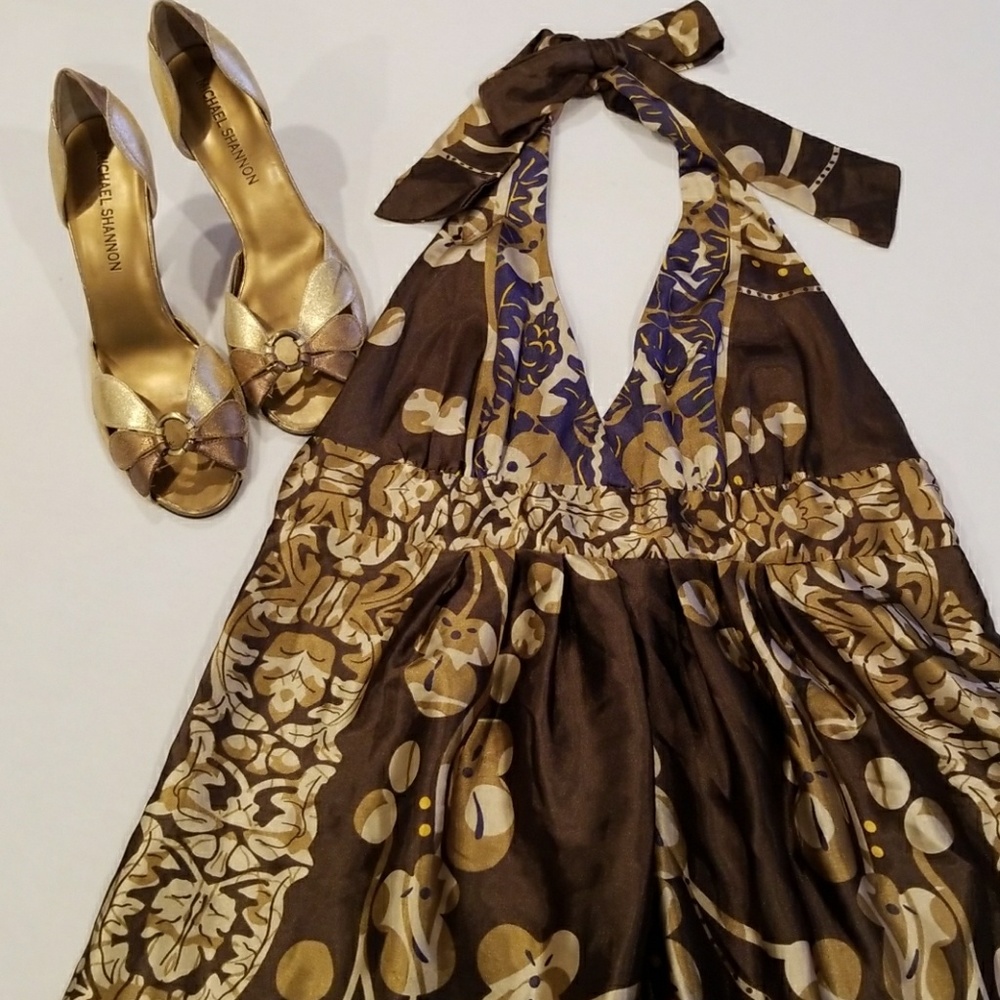 Beautiful Green Blue and Gold halter dress