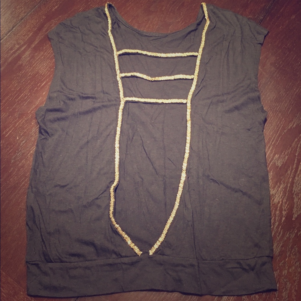 Black cut out back top with gold bead accents