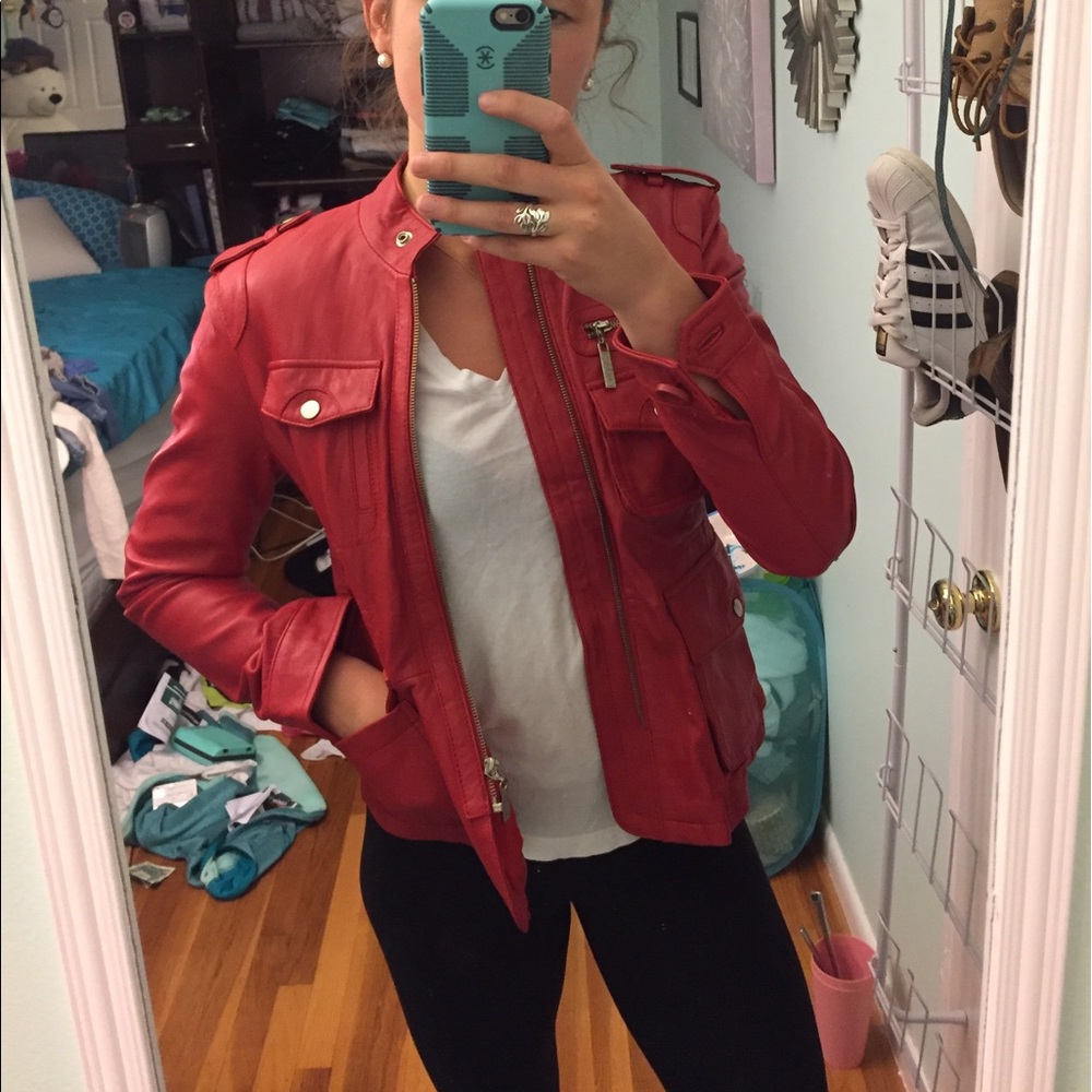 Red leather jacket