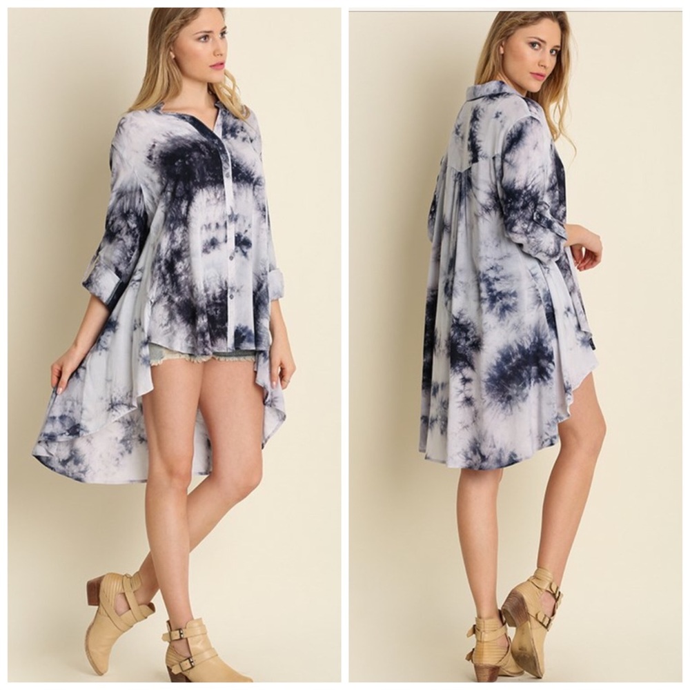 Tie dye button down hi lo tunic