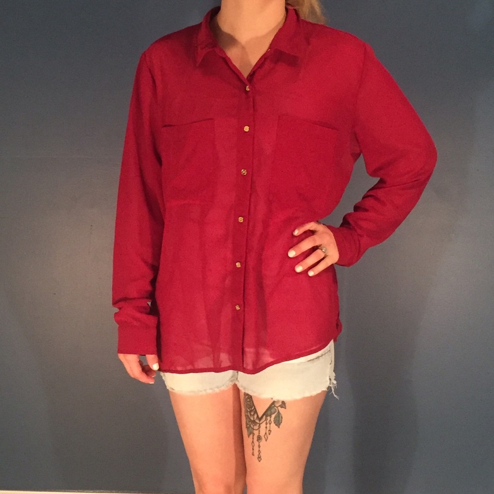 Red button down