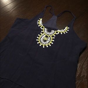 Navy racerback tank w/ lime green & white accents
