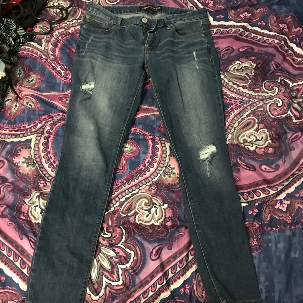 Express Distressed Skinny Jeans