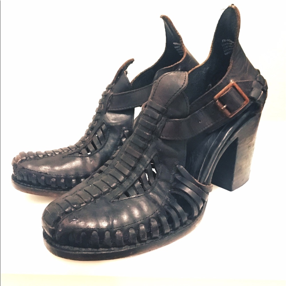 Free People Freebird Black Leather Woven Booties