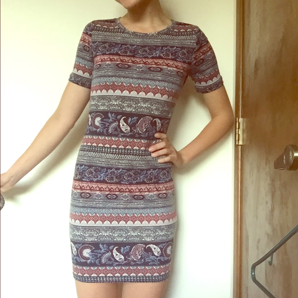 Short Sleeve Striped Paisley Dress