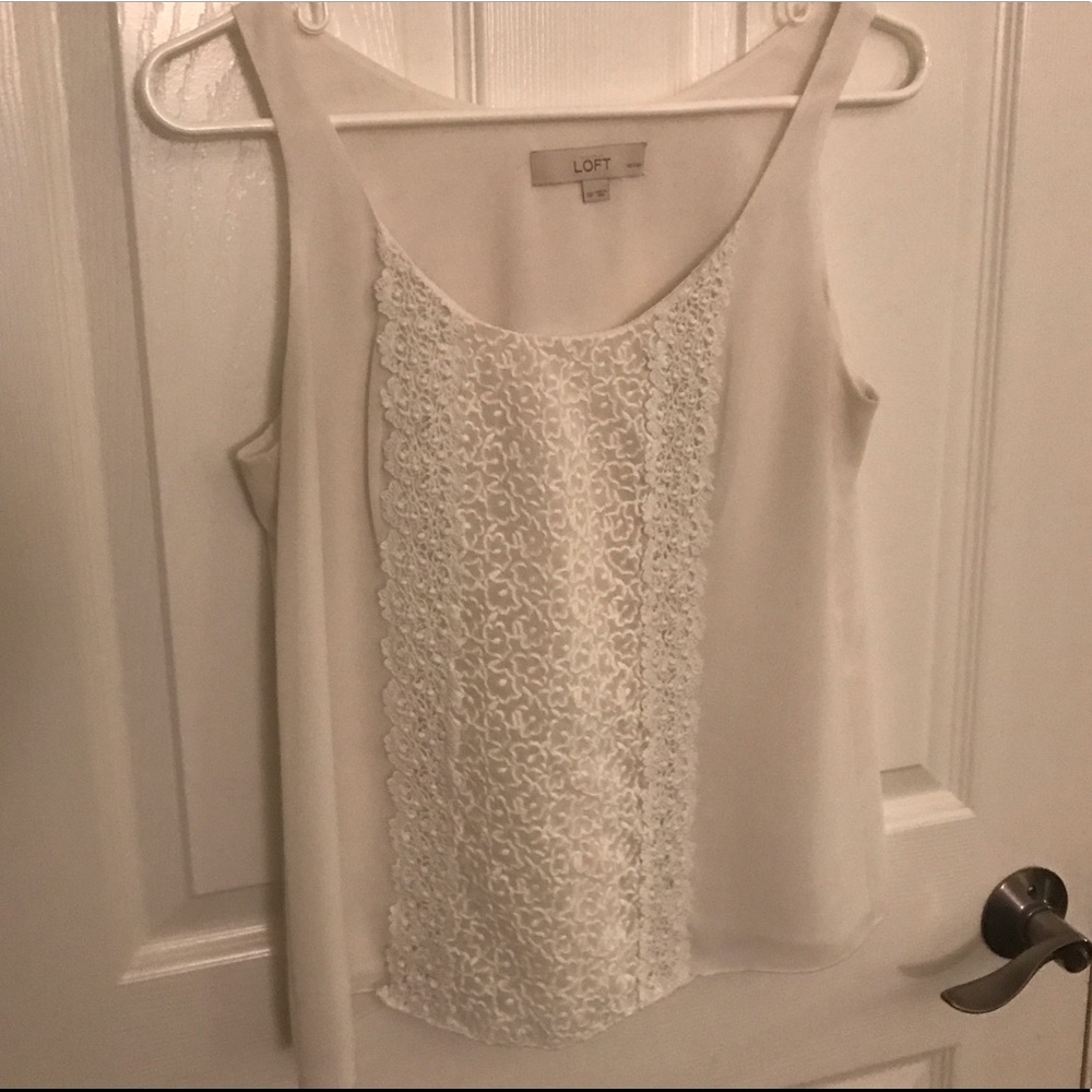 Sheer White Shell with Lace Accent