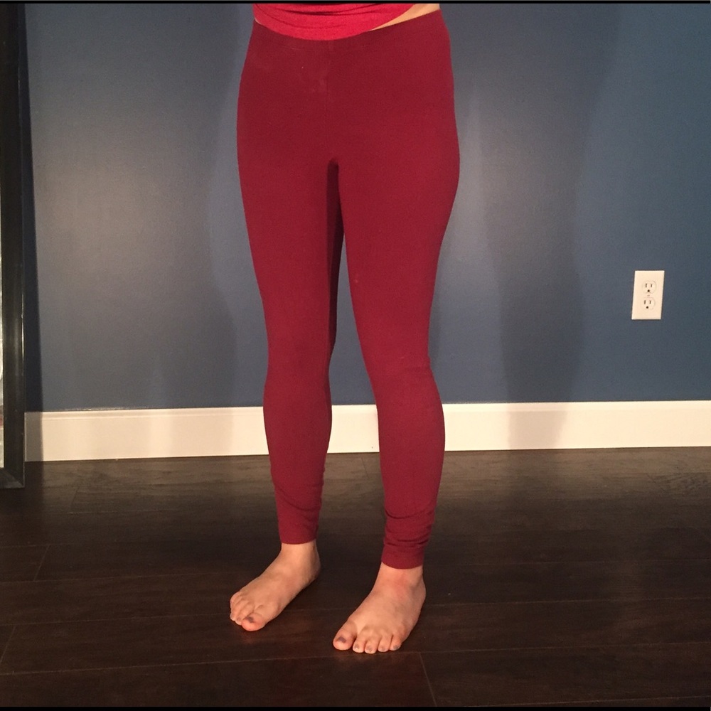 Maroon and grey leggings