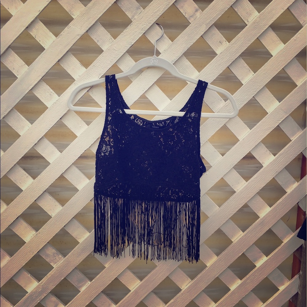 Fringe crop/lace Boho top