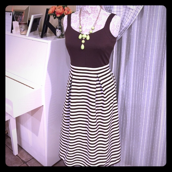 Brown & White Stripes Women's Midi Dress in Sm - Picture 1 of 4