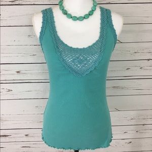 Teal Cotton and Crochet Tank