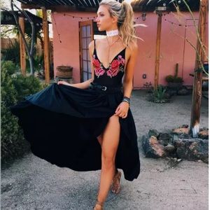 SOLD Black Mesh Bodysuit with Embroidered Roses