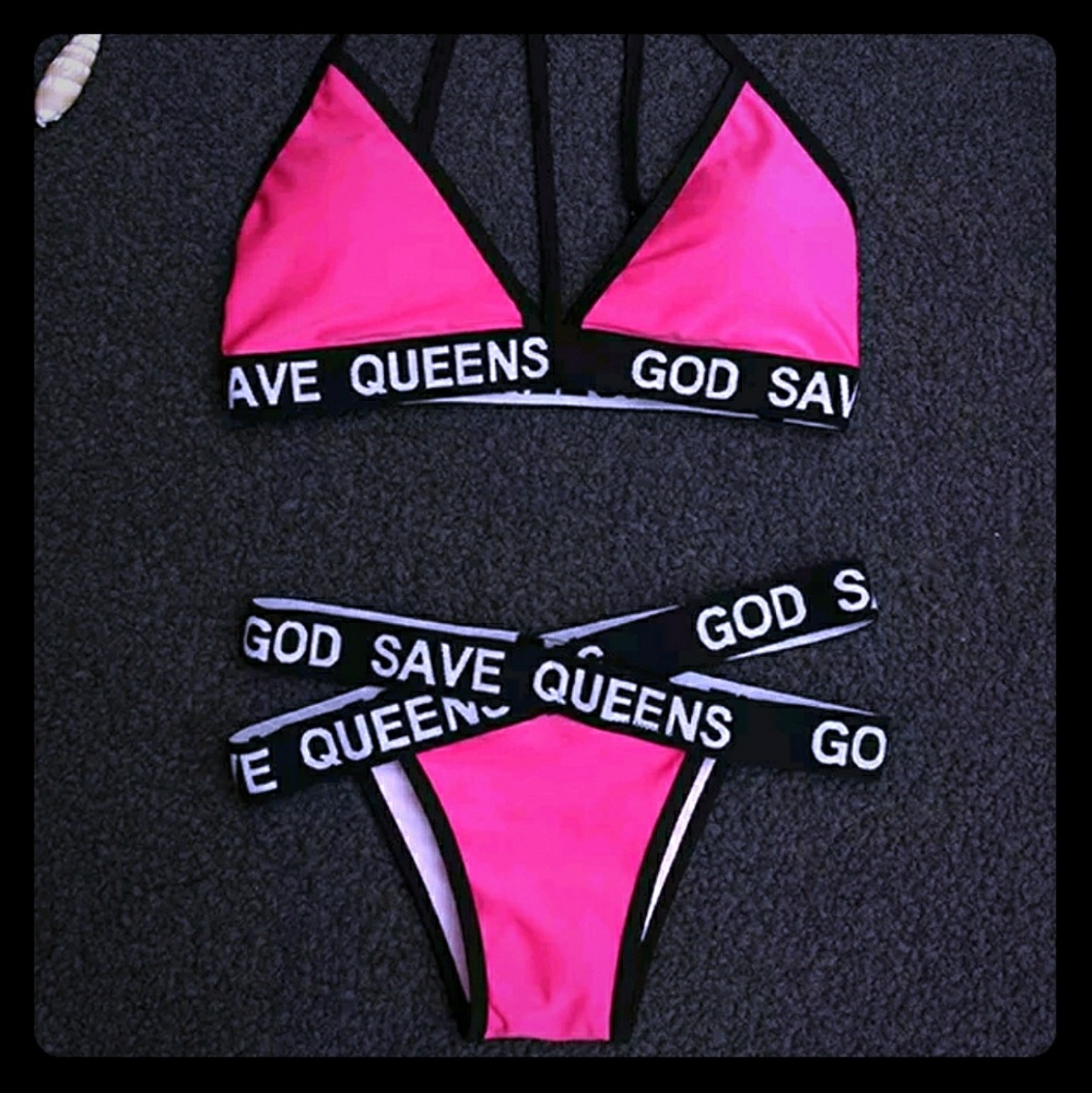 PADDED VERSION Sexy GOD SAVE QUEENS Caged Bikini - Picture 2 of 8
