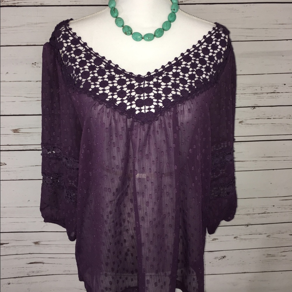 Eggplant colored Chiffon & Crochet Tunic