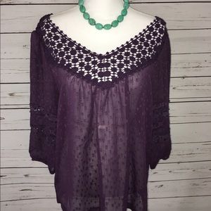 Eggplant colored Chiffon & Crochet Tunic