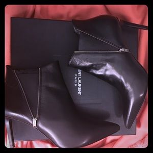 SAINT LAURENT Black Leather Paris '80 Zip Booties