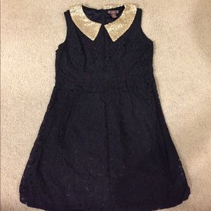Black lace dress with gold sequined collar