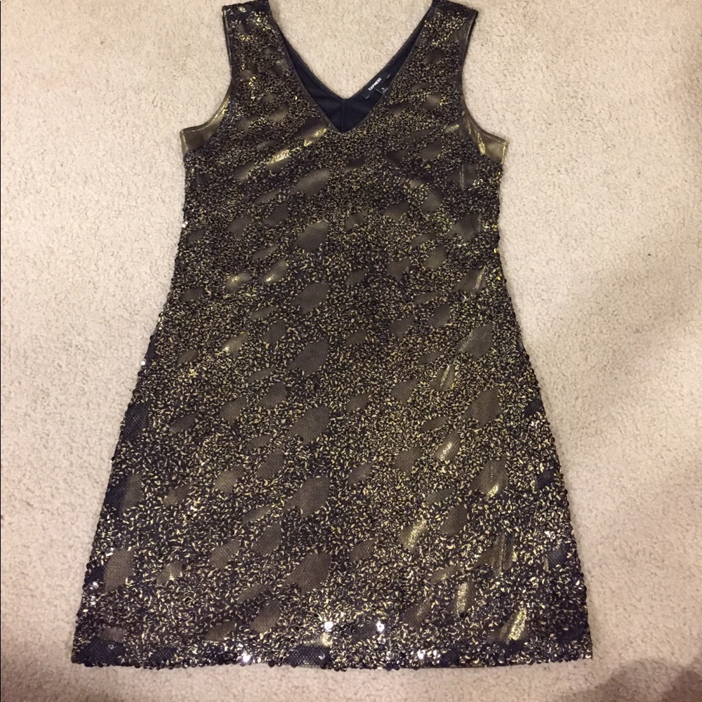 Express black and gold sequin dress