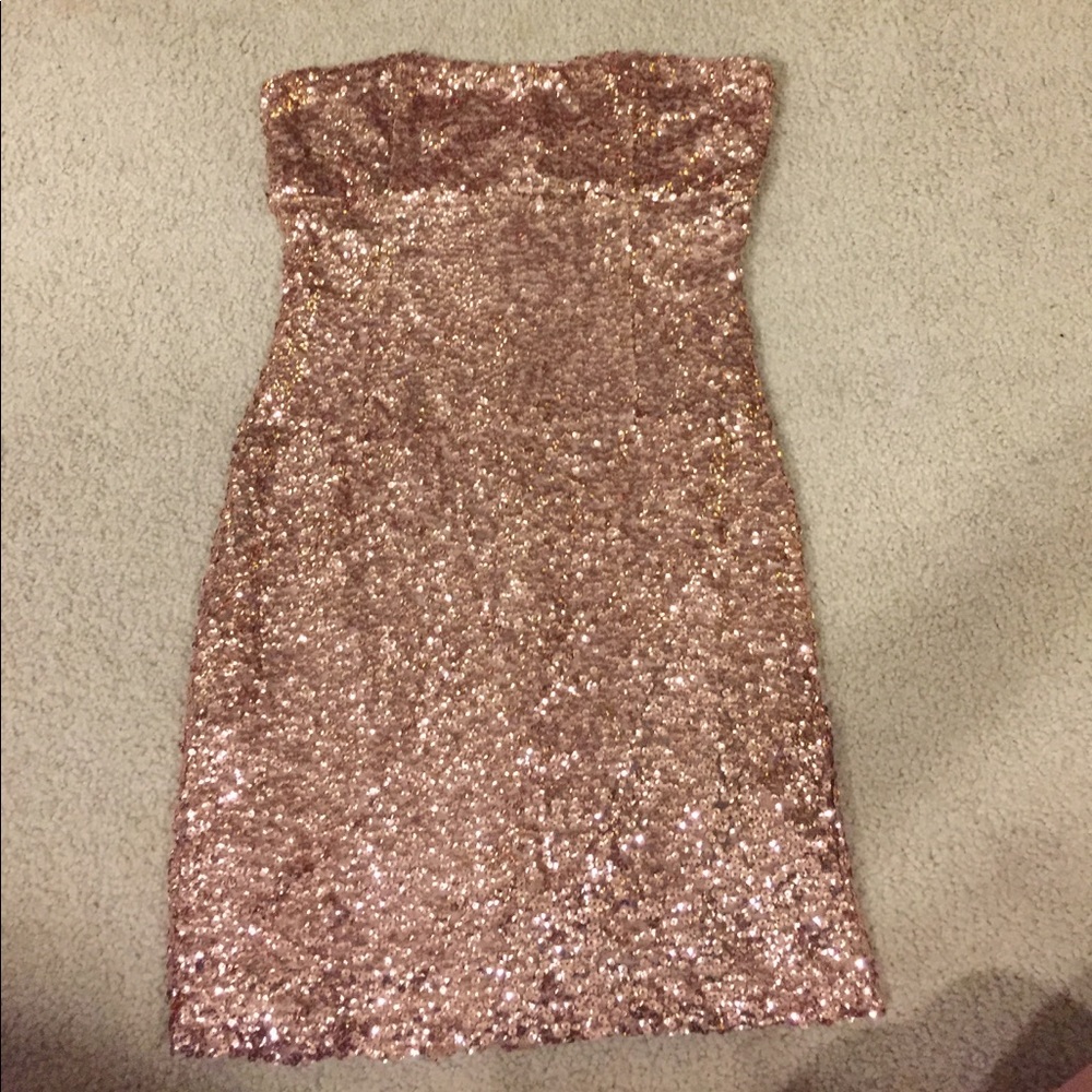 Strapless gold sequin dress