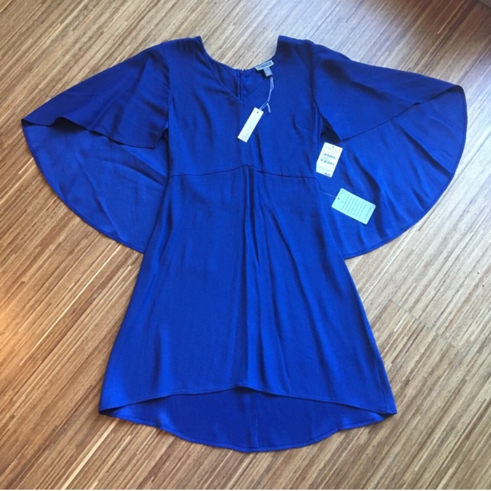 CHELSEA28 ELEGANT BLUE CAPE DRESS