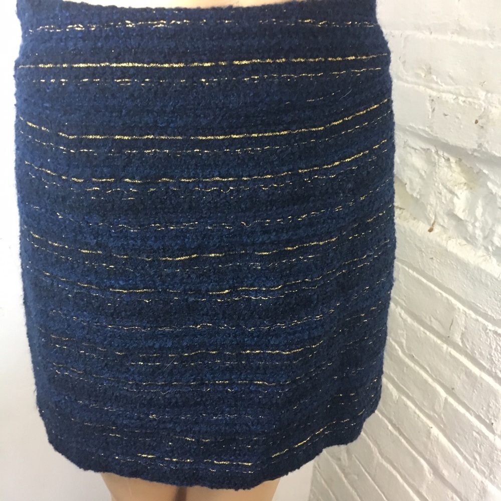 Loft Gold blue mini skirt size zipper stripes