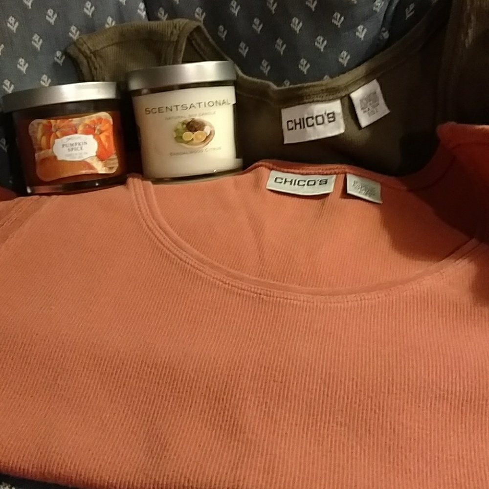 🤣SOLD🤣BUNDLE: Two CHICO'S TEES/ CANDLES