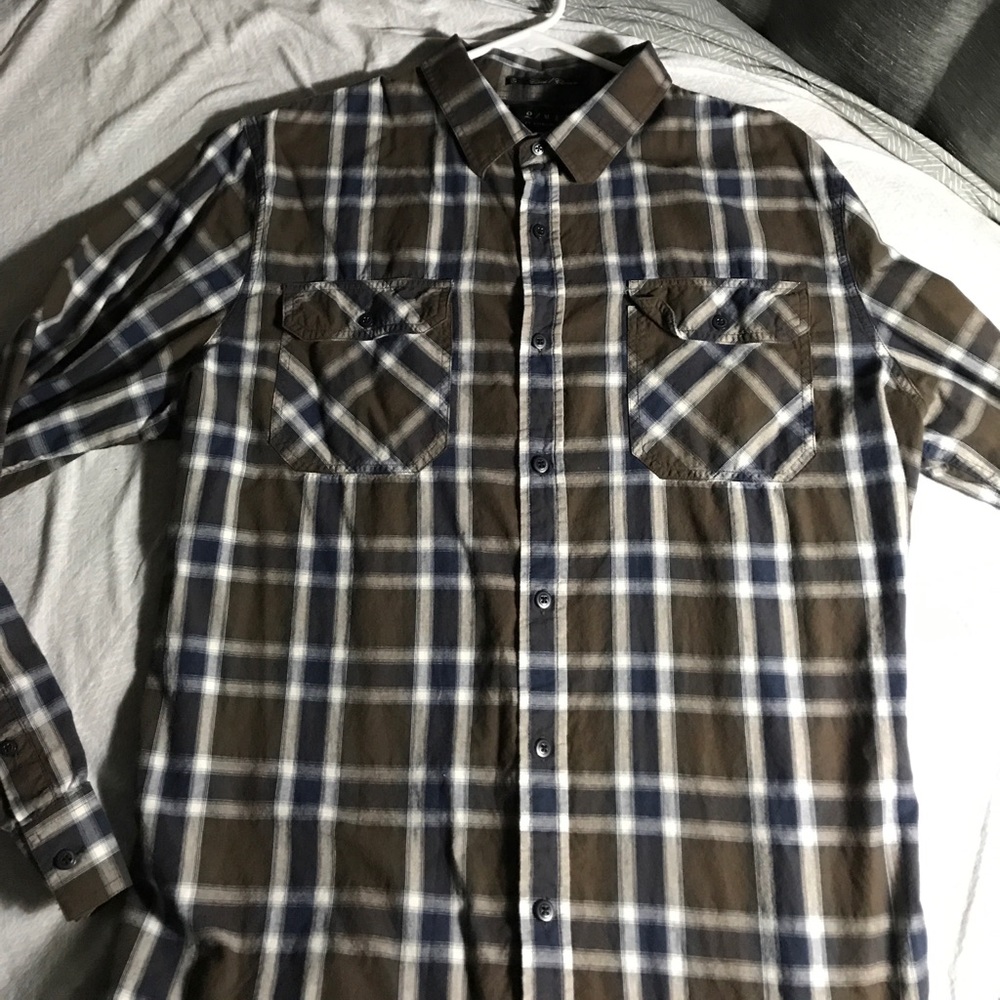 NEW Long sleeve brown blue button down shirt XL