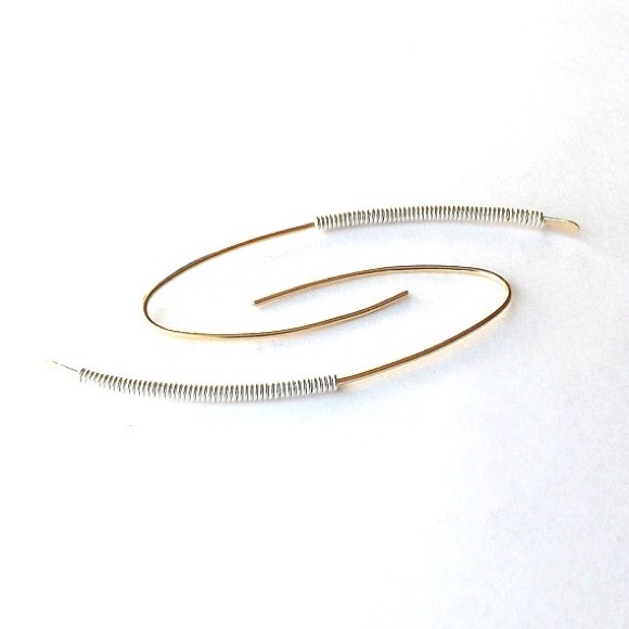 RESTOCKED 925/14k Two tone Threader hoops - Picture 2 of 5