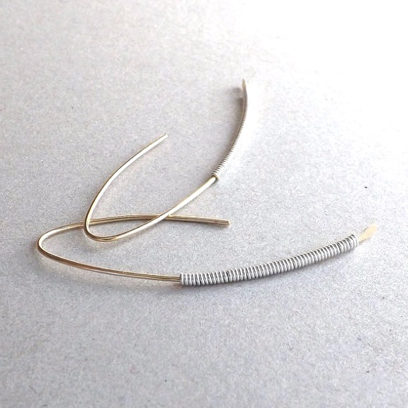 RESTOCKED 925/14k Two tone Threader hoops - Picture 3 of 5