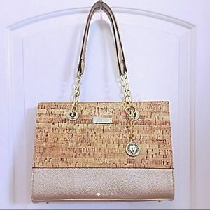 NWT Anne Klein Faux Cork & Leather Tote Handbag