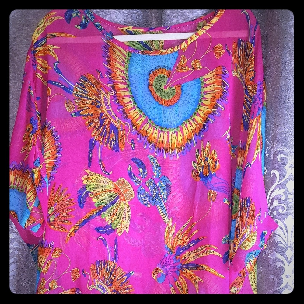 COLORFUL SHEER LOOSE BATWING TUNIC TOP