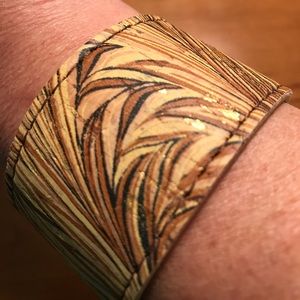 Tan leather NEW handmade etched bracelet