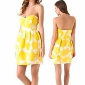 Shoshanna yellow and ivory jacquard dress