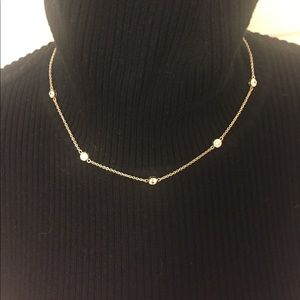 CZ Cubic Zirconia Bezel Station Silver Necklace