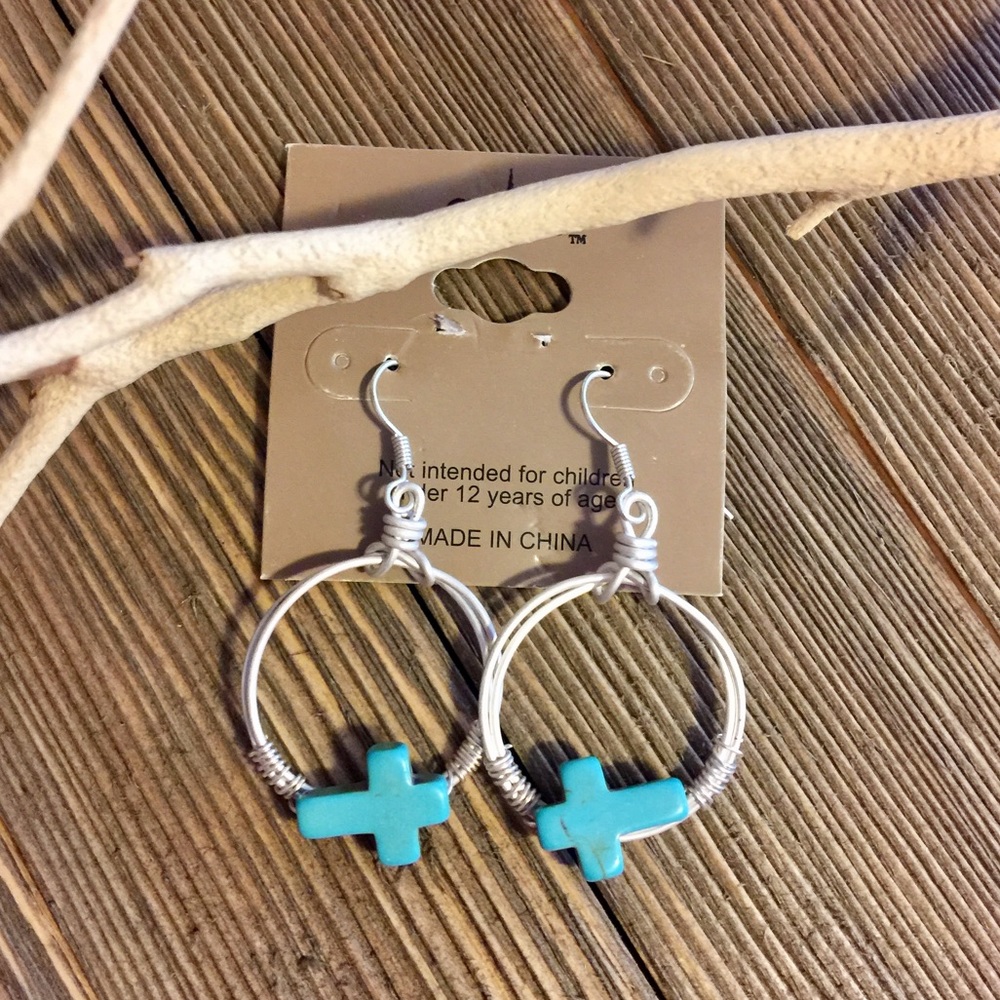 💠JUST IN !!💠  HOOP TURQUOISE CROSS EARRINGS