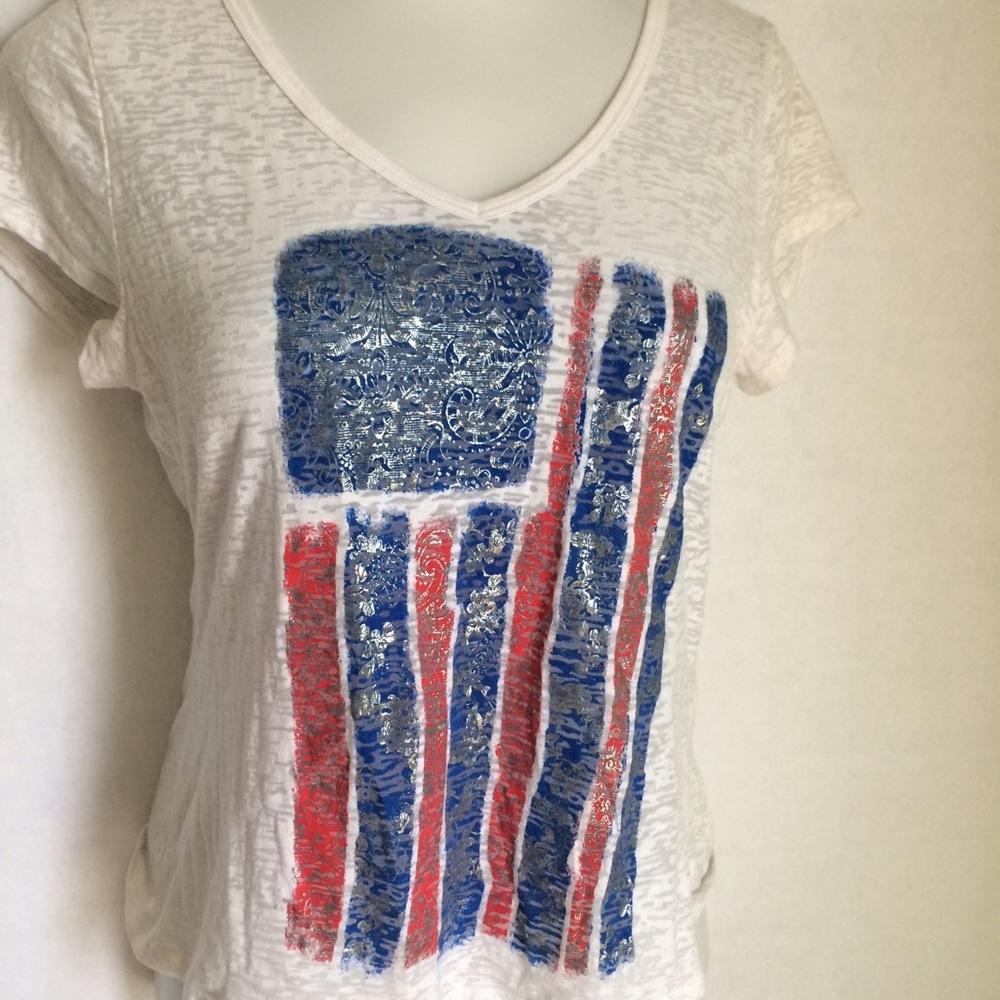 Flag tee w/ paisley overlay