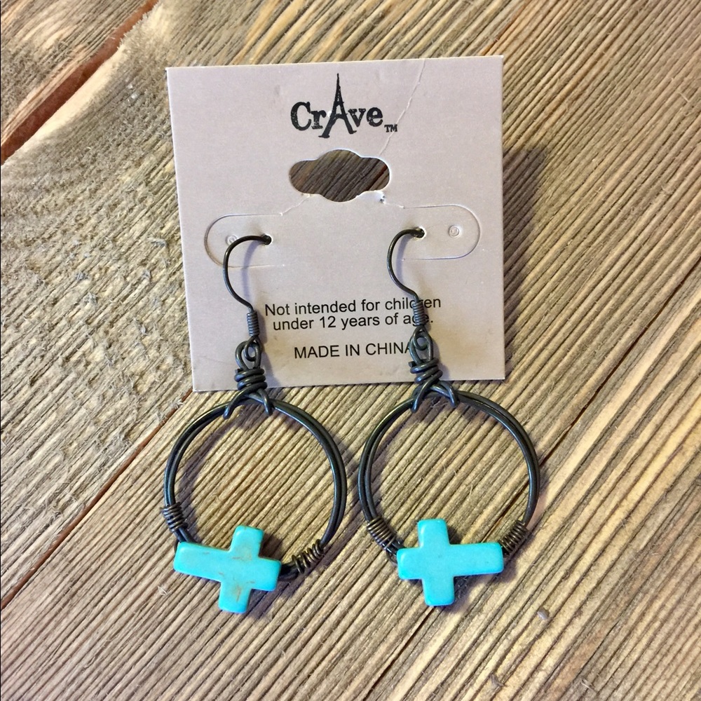 💠JUST IN !!💠 HOOP TURQUOISE CROSS EARRINGS