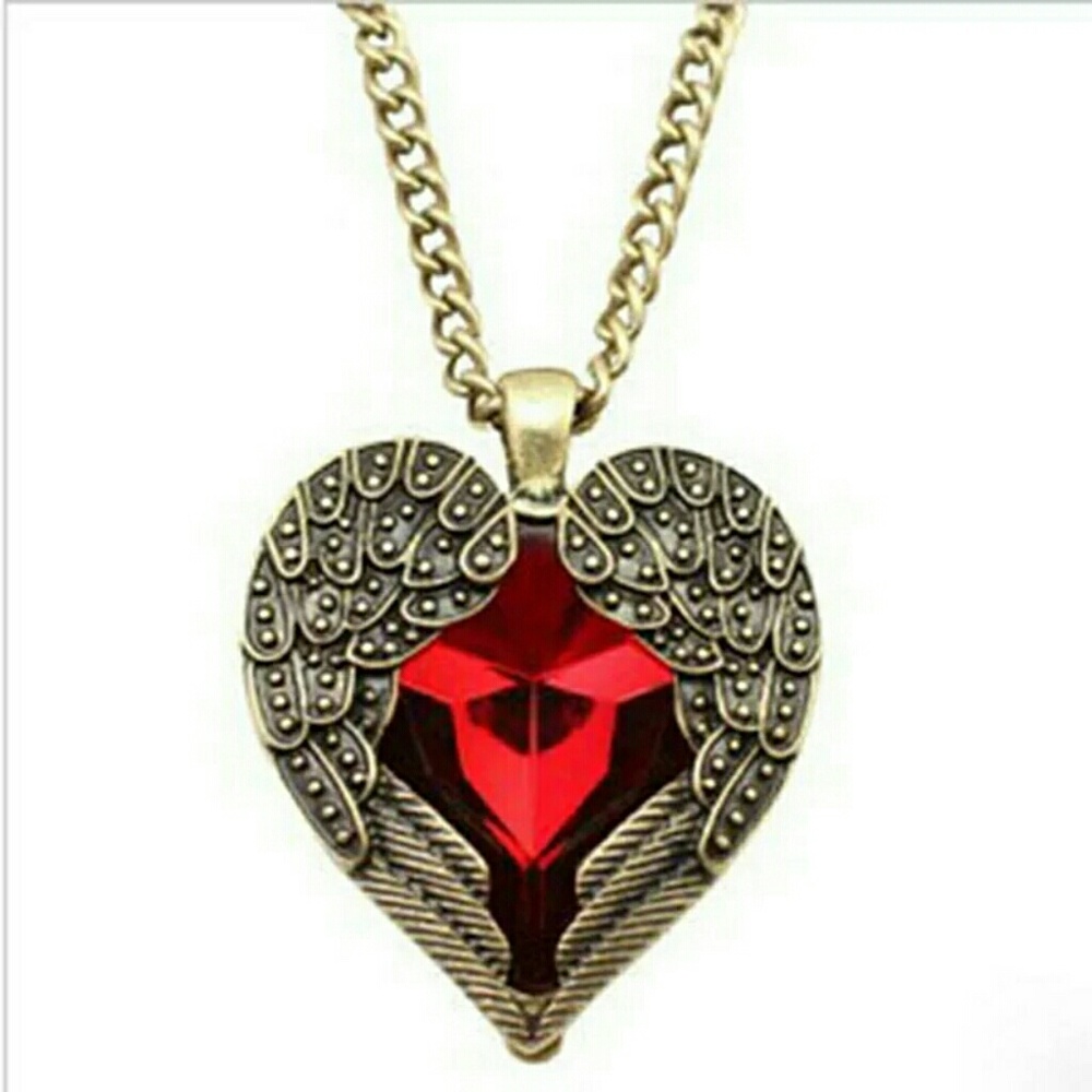 Angel wings heart necklace