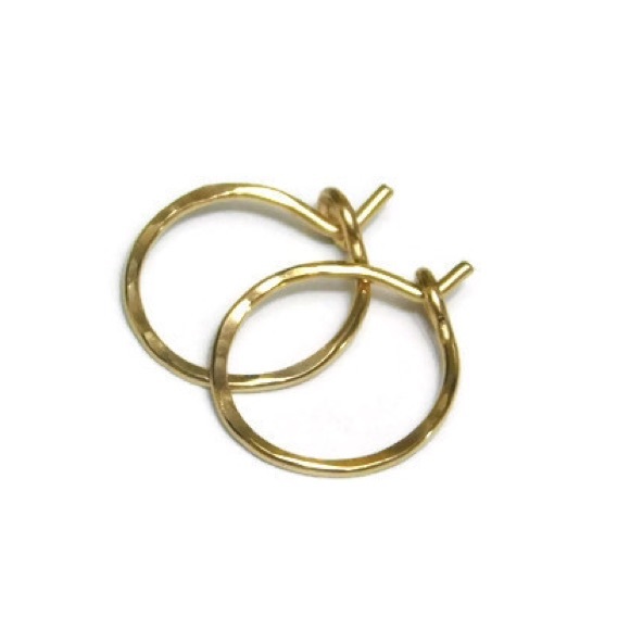 14K SOLID Yellow or Rose Gold Tiny Textured Hammered Lightweight Hoop Earrings - Picture 3 of 6