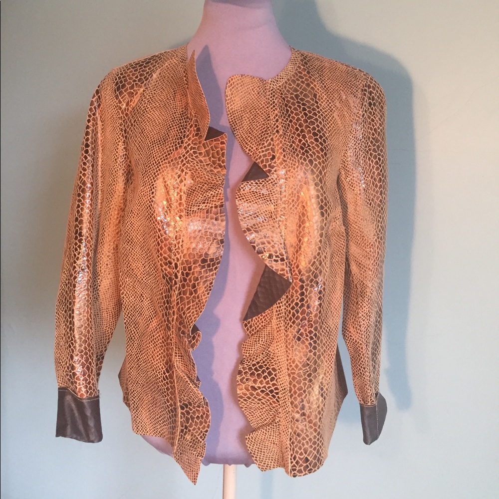 Chico's brown leather snakeskin jacket Blazer 0