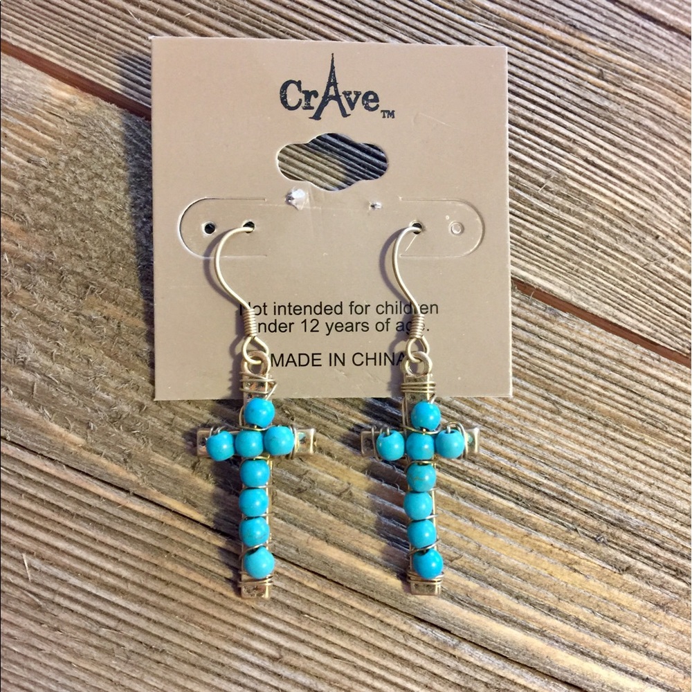 💠JUST IN !!💠  TURQUOISE BEADED CROSS EARRINGS