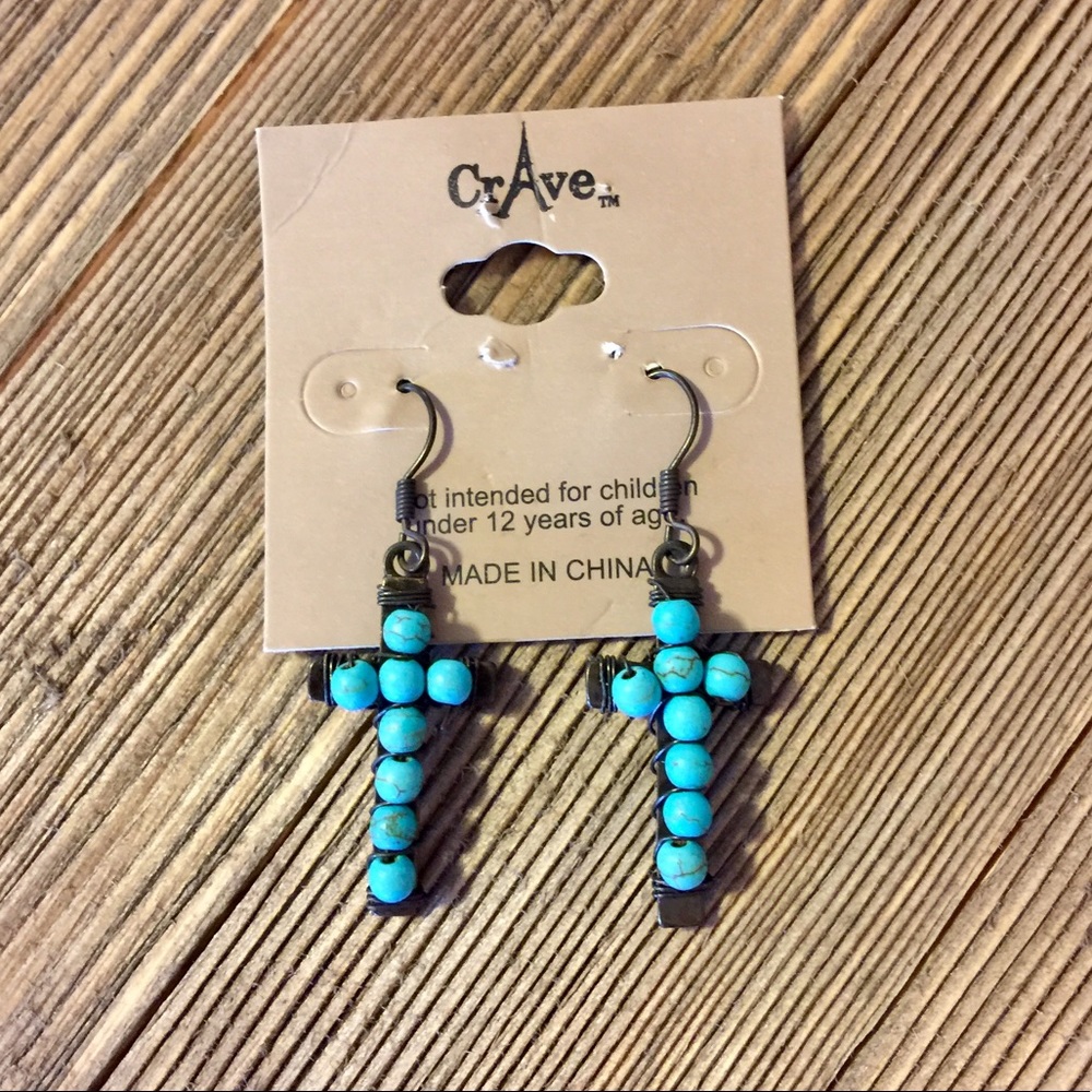 💠JUST IN !!💠 'DARK BRASS BEADED CROSS EARRINGS