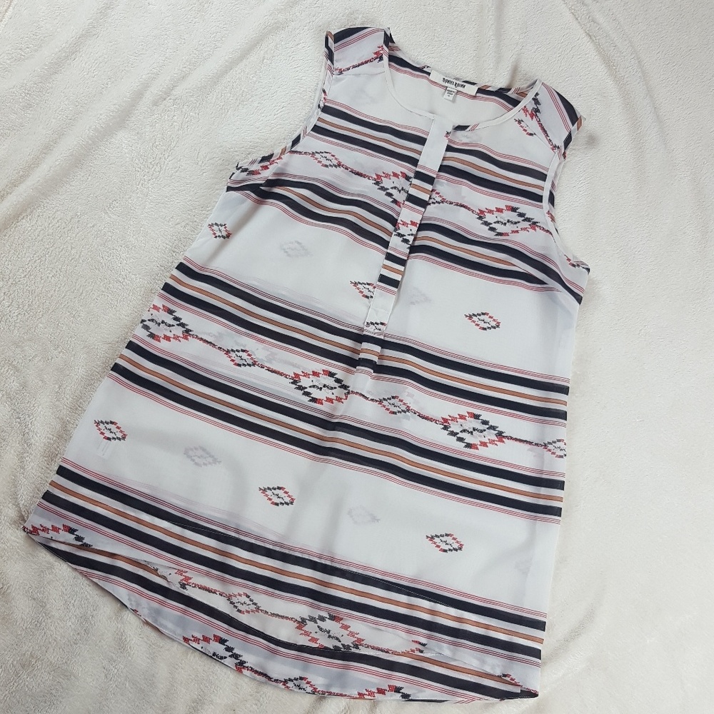 Daniel Rainn Sheer Aztec/Striped Sleeveless Blouse