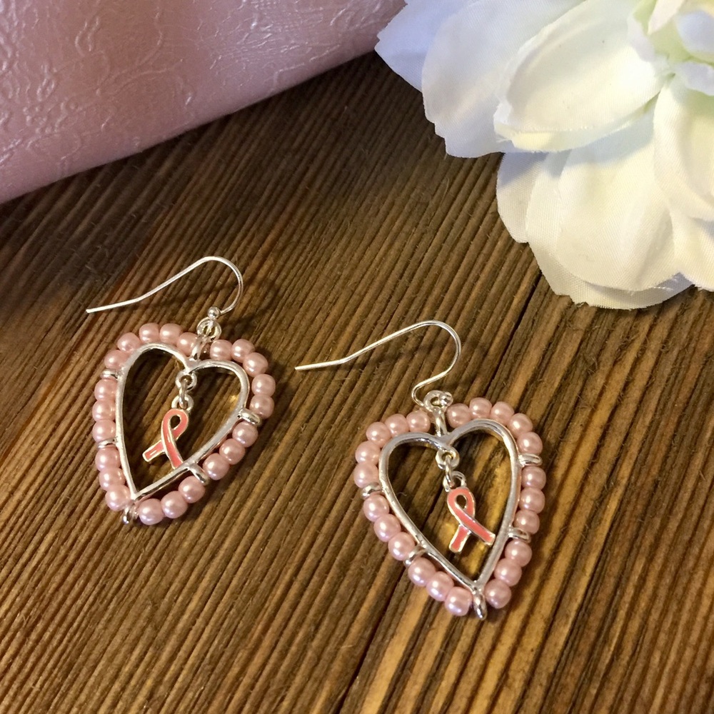 🎀JUST IN !! 🎀  PINK RIBBON BEADED HEART EARRINGS