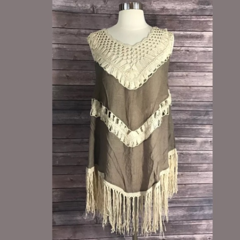 Umgee Tunic Dress Crochet Fringe Boho Style Hippy - Picture 2 of 4