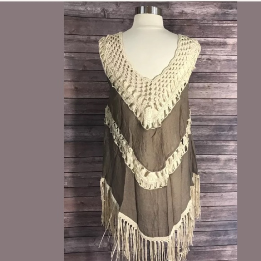 Umgee Tunic Dress Crochet Fringe Boho Style Hippy - Picture 3 of 4