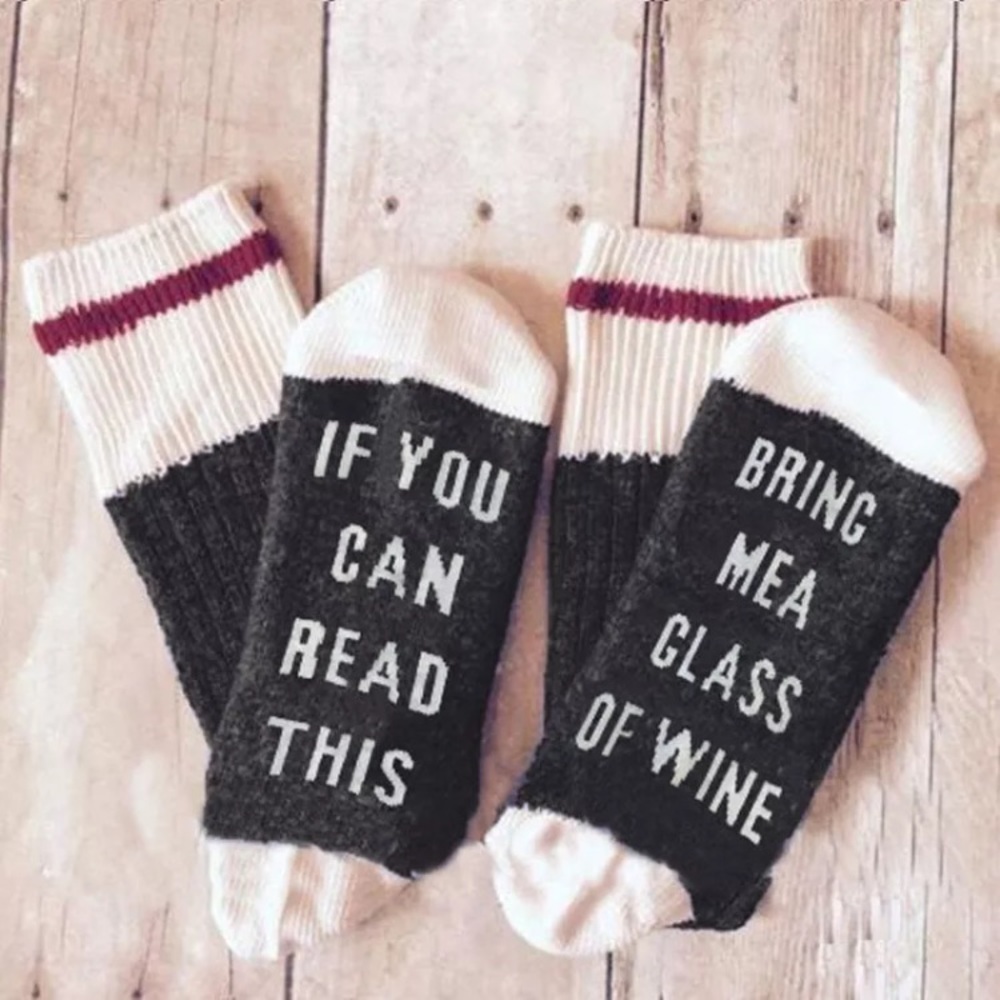 Bring Me a Glass of Wine socks - heather blue