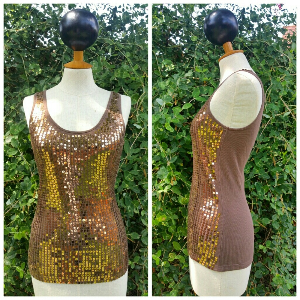 Express Brown Sequins Tank Top
