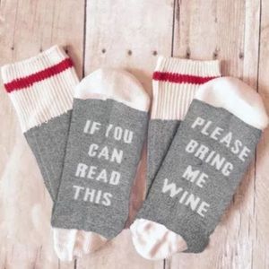 Bring Me a Glass of Wine socks - light gray